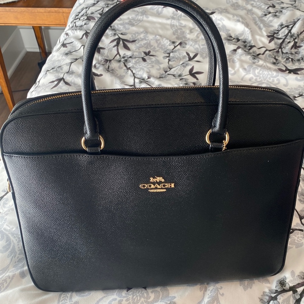 COACH black leather lap top bag - like new!